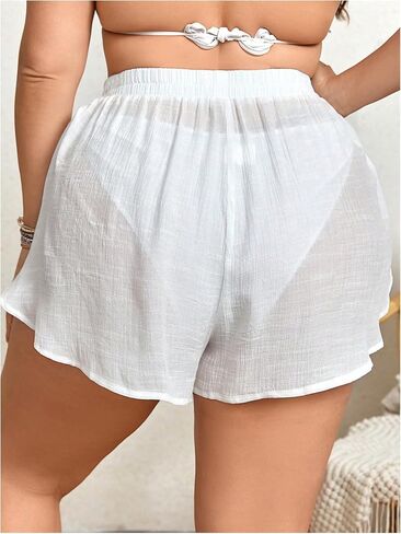 Floerns Women's Plus Size Split Sheer Cover Up Shorts Knot Front High Waisted Swimwear in Saudi Arabia