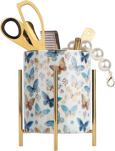 Sturdy Pen Holder Simple and elegant for Desk Matte Pencil Holder Ceramic Cute Desktop Organizer Brush Holder Cup (Black and Gold Plated) in Saudi Arabia