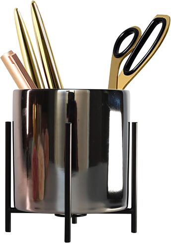 Sturdy Pen Holder Simple and elegant for Desk Matte Pencil Holder Ceramic Cute Desktop Organizer Brush Holder Cup (Black and Gold Plated) in Saudi Arabia