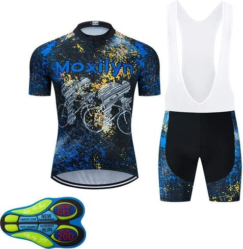 MOXILYN Men Cycling Jersey Kit Bike Shorts Set MTB Bicycle Clothing Quick Dry Bike Shirts + Bibs Short with 20D Padded in Saudi Arabia