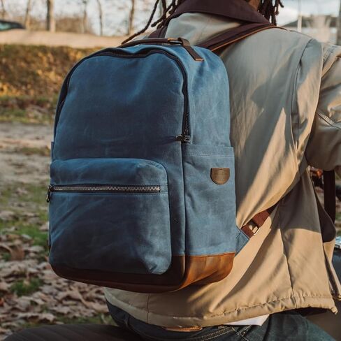 Canvas Leather Backpack, Waxed Canvas with Full-Grain Cowhide Trim, Vintage Style Daypack, Army Green (Forest Green) in Saudi Arabia
