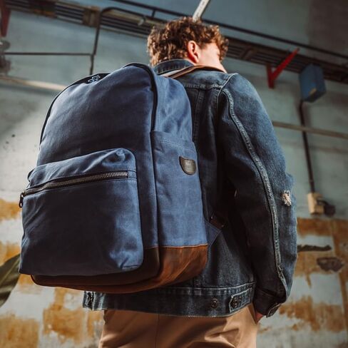 Canvas Leather Backpack, Waxed Canvas with Full-Grain Cowhide Trim, Vintage Style Daypack, Army Green (Forest Green) in Saudi Arabia