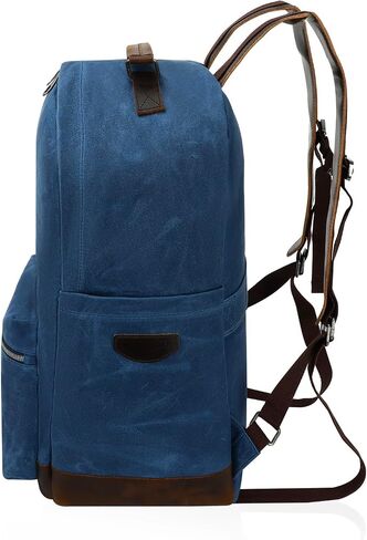 Canvas Leather Backpack, Waxed Canvas with Full-Grain Cowhide Trim, Vintage Style Daypack, Army Green (Forest Green) in Saudi Arabia