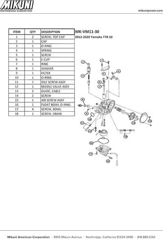 Mikuni Carburetor Rebuild Kit for 2012-2022 Yamaha TT-R50 Motorcycles in Saudi Arabia