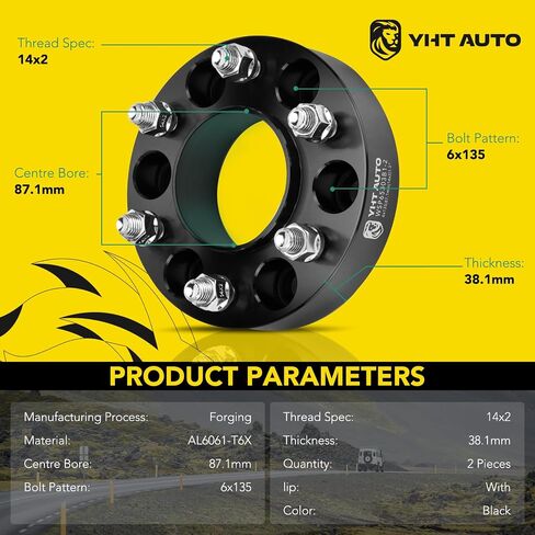 Yhtauto 6x135mm Hubcentric Wheel Spacers 1.5 بوصة يناسب Ford F-150 ، Expedition ، Lincoln Navigator ، نماذج Mark LT ، فواصل الإطارات المزورة 1.5 بوصة مع M14x2 ترصيع 87.1 مم Bore 2pcs ، Black in Saudi Arabia