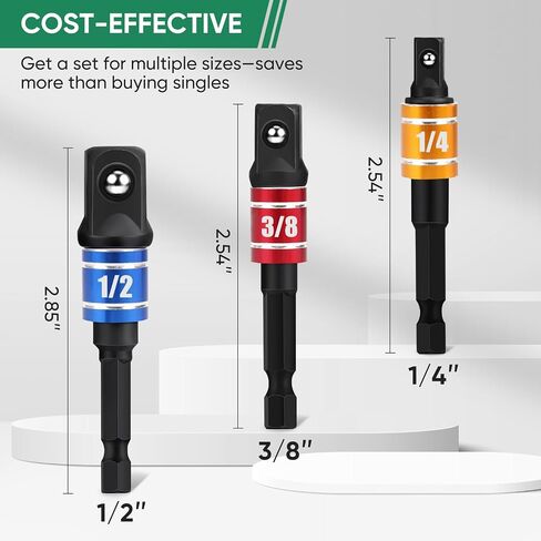 مجموعة محول محول مقبس 3PCS - 1/4 "، 3/8" ، 1/2 "محولات مقبس الحفر مع بت سائق التمديد وحاملها ، محولات حفر المقبس متوافقة مع تدريبات الطاقة وجع عزم الدوران العالي in Kuwait