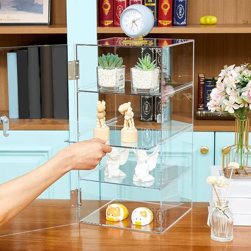 Barydat 4 Tier Acrylic Locking Display Case with Key 9.4'' L x 9.4'' W x 18.9'' H Large Clear Countertop Showcase Display Cabinet Multi Functional Safe Storage Box for Retail Store in Kuwait