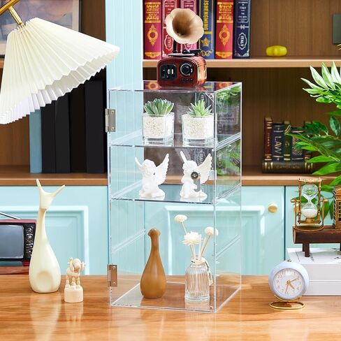 Barydat 4 Tier Acrylic Locking Display Case with Key 9.4'' L x 9.4'' W x 18.9'' H Large Clear Countertop Showcase Display Cabinet Multi Functional Safe Storage Box for Retail Store in Kuwait