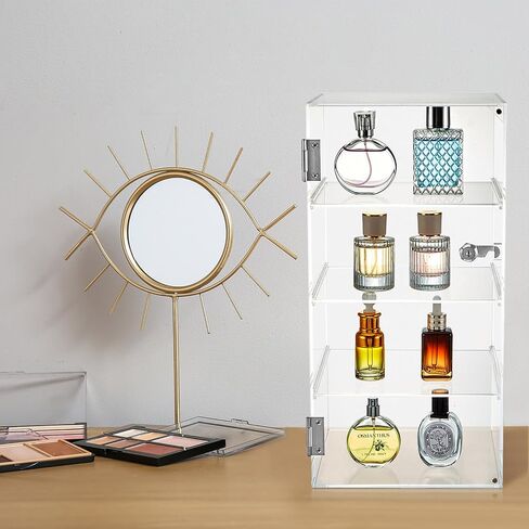 Barydat 4 Tier Acrylic Locking Display Case with Key 9.4'' L x 9.4'' W x 18.9'' H Large Clear Countertop Showcase Display Cabinet Multi Functional Safe Storage Box for Retail Store in Kuwait