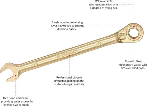 6-Point SAE 15° Offset GPlating™ Reversible, Non-Slip, Long Pattern, Ratcheting Combination Wrench 1/2" in Kuwait