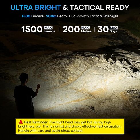 EDC Tactical Flashlight, Flat Flashlights Rechargeable,Dual-Switches LED Small Flashlight with Digital Display,Stainless Steel 8 Modes Pocket Flash Light for Home, Camping,and Emergency Use in Saudi Arabia