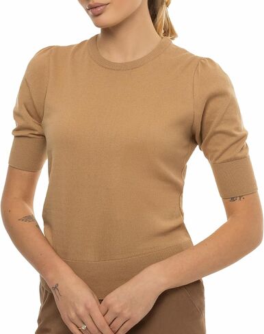 Women’s 100% Cotton Short-Sleeve Crewneck Sweater – Lightweight Ribbed-Hem Pullover Knit Top for Work & Casual in Saudi Arabia
