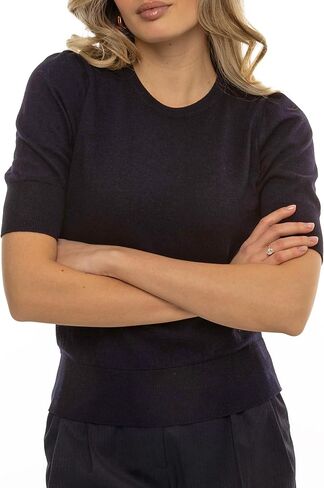 Women’s 100% Cotton Short-Sleeve Crewneck Sweater – Lightweight Ribbed-Hem Pullover Knit Top for Work & Casual in Saudi Arabia