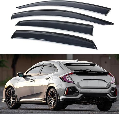 Premium Black Trim Clip-on Window Visor Rain Guard Wind Deflector Compatible with 2017-2021 Honda Civic Hatchback FK7 and Type-R FK8 Model Only in Saudi Arabia