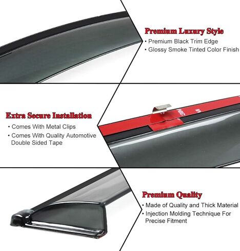 Premium Black Trim Clip-on Window Visor Rain Guard Wind Deflector Compatible with 2017-2021 Honda Civic Hatchback FK7 and Type-R FK8 Model Only in Saudi Arabia
