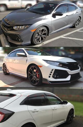 Premium Black Trim Clip-on Window Visor Rain Guard Wind Deflector Compatible with 2017-2021 Honda Civic Hatchback FK7 and Type-R FK8 Model Only in Saudi Arabia