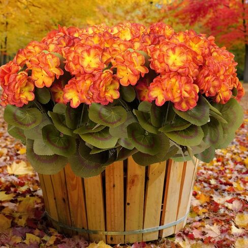 6 Bundles Fall Flowers Artificial for Decoration, Fake Geraniums Artificial Flowers Realistic Autumn Decor , Faux Plants Outdoor UV Resistant Fall Decorations for Home Garden Porch(Autumn yellow) in Saudi Arabia
