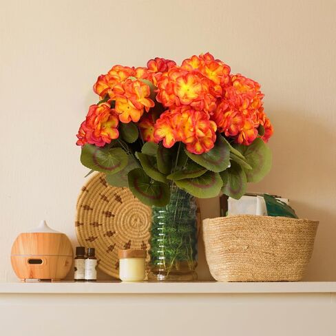 6 Bundles Fall Flowers Artificial for Decoration, Fake Geraniums Artificial Flowers Realistic Autumn Decor , Faux Plants Outdoor UV Resistant Fall Decorations for Home Garden Porch(Autumn yellow) in Saudi Arabia