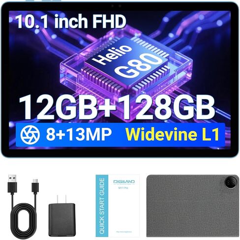 DigiLand Android Tablet, 10.1 inch Android 14 Tablet, Octa-core CPU,12GB RAM+128GB ROM(Support Expand TF) 8MP Front+13MP Back Camera,800x1280 Resolution,WiFi 6 & Bluetooth 5.0,6000 mAh Battery-Blue in Kuwait