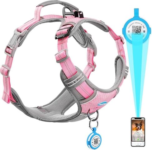 ThinkPet No Pull Harness for Large Dogs with Airtags Holder Reflective Dog Harnesses with Dog QR Code ID Tag Airtags Holder Harness for Small Medium Dogs Back/Front Clip for Easy Control Orange L in Saudi Arabia