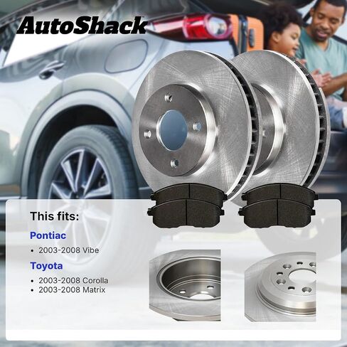 Autoshack Front Brake Kit استبدال 2003-2008 Toyota Corolla Matrix 2003-2008 Pontiac Vibe 1.8l AWD FWD Disced Brake Rotors مع منصات الفرامل السيرامية 10.8 "(275.0 مم) RSCD41272-41272-923-2-4 in Kuwait