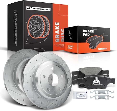 A-Premium 12.99 inch (330mm) Rear Drilled and Slotted Disc Brake Rotors + Ceramic Pads Kit Compatible with Select Dodge and Jeep Models - Durango/Grand Cherokee 2011-2020, 6-PC Set in Saudi Arabia