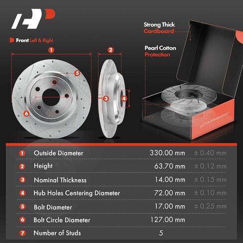 A-Premium 12.99 inch (330mm) Rear Drilled and Slotted Disc Brake Rotors + Ceramic Pads Kit Compatible with Select Dodge and Jeep Models - Durango/Grand Cherokee 2011-2020, 6-PC Set in Saudi Arabia