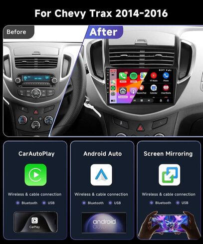 【8Core 4G 64G】 ستيريو سيارة QLED لسيارة Chevy Trax 2014 2015 2016 مع شاشة لمس 9 بوصة 1280X720P، Carplay Android Auto، Canbus، DSP 32EQ، 5.0 بلوتوث، FM/RDS، GPS، WiFi، SWC + كاميرا احتياطية AHD in Saudi Arabia