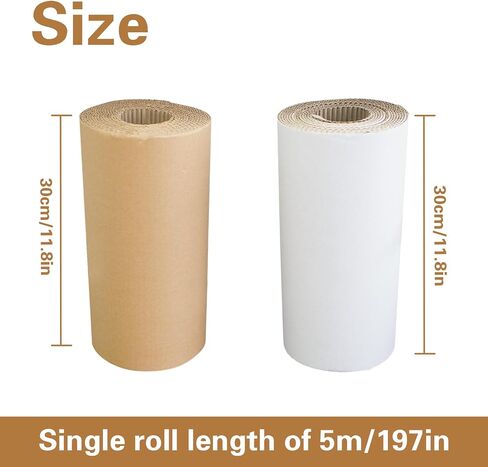 Corrugated Cardboard Roll 12 x 394 Inch Single Face Corrugated Cardboard Roll Shipping Corrugated Roll Heavy Duty Large Paper Corrugated Wrap for Packing Storage Shipping DIY, Brown in Saudi Arabia