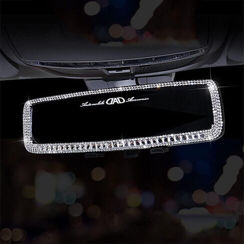 الداخلية مركبة سباركلي Decoion Universal Bling Car Mirror ملحقات شارات Rhinestone تغطية مع مرآة المنظر الخلفي الماس الأبيض للنساء in Saudi Arabia