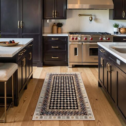 Wonnitar Washable 3x5 Checkered Kitchen Rug, Black and Brown Trellis Rugs for Bedroom, Stain Resistant Non Slip Funky Carpet Throw Rugs for Bathroom Entryway Laundry Living Room Home Decor(Black,3x5) in Saudi Arabia