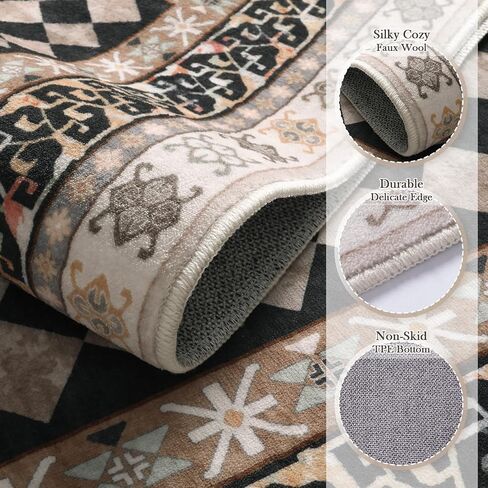 Wonnitar Washable 3x5 Checkered Kitchen Rug, Black and Brown Trellis Rugs for Bedroom, Stain Resistant Non Slip Funky Carpet Throw Rugs for Bathroom Entryway Laundry Living Room Home Decor(Black,3x5) in Saudi Arabia