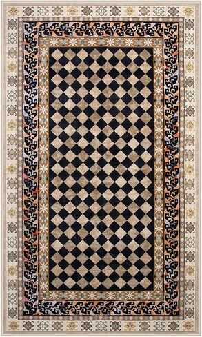Wonnitar Washable 3x5 Checkered Kitchen Rug, Black and Brown Trellis Rugs for Bedroom, Stain Resistant Non Slip Funky Carpet Throw Rugs for Bathroom Entryway Laundry Living Room Home Decor(Black,3x5) in Saudi Arabia