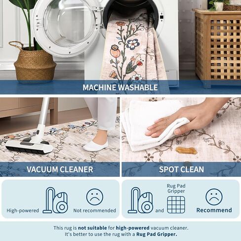 GarveeHome 5x7 Washable Floral Area Rugs for Living Room: Modern Floral Non Slip Large Area Rugs for Bedroom, Large Machine Washable Living Room Low Pile Carpet with Non-Slip Backing Beige 5'x7'. in Saudi Arabia