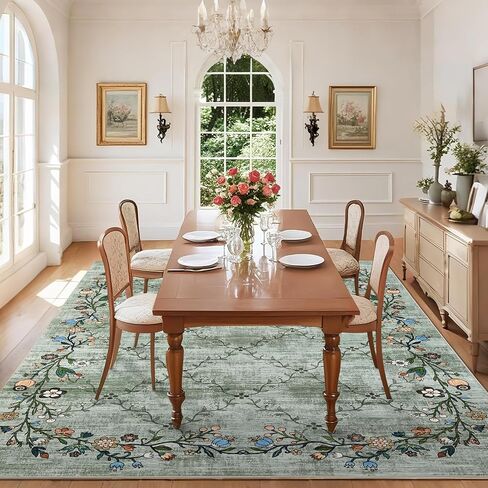 GarveeHome 5x7 Washable Floral Area Rugs for Living Room: Modern Floral Non Slip Large Area Rugs for Bedroom, Large Machine Washable Living Room Low Pile Carpet with Non-Slip Backing Beige 5'x7'. in Saudi Arabia