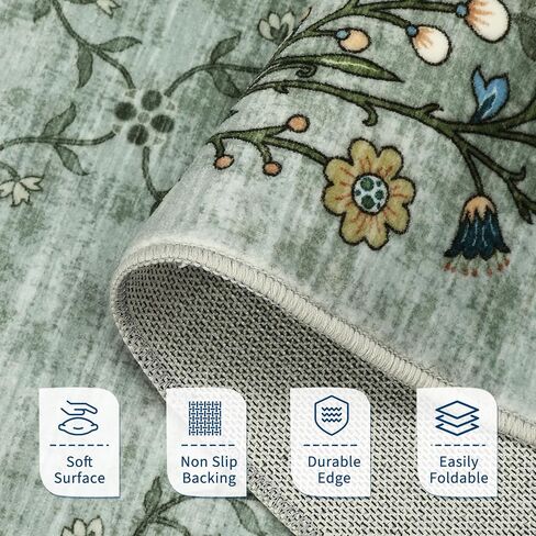 GarveeHome 5x7 Washable Floral Area Rugs for Living Room: Modern Floral Non Slip Large Area Rugs for Bedroom, Large Machine Washable Living Room Low Pile Carpet with Non-Slip Backing Beige 5'x7'. in Saudi Arabia