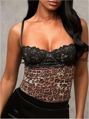 WDIRARA Women's Low Cut Sexy Going Out Lace Bustier Corset Top in Saudi Arabia