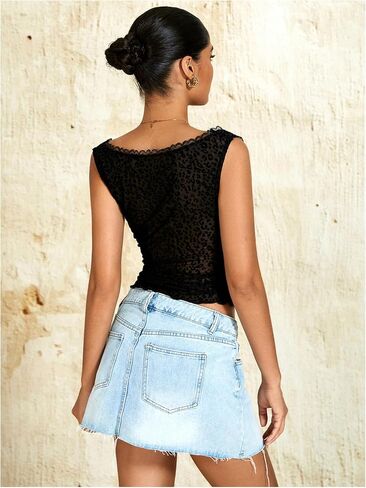 Milumia Women's Leopard Print See Through Crop Tank Top V Neck Sleeveless Going Out Tops in Kuwait
