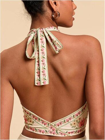 SOLY HUX Women's Floral Print Tie Front Deep V Neck Halter Crop Tops Retro Vacation Summer Vest in Saudi Arabia