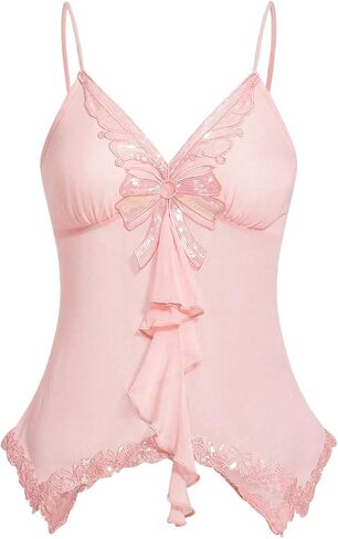 Gorglitter Women's Butterfly Babydoll Y2K Camisole Top Coquette غير متناظرة كامي in Saudi Arabia