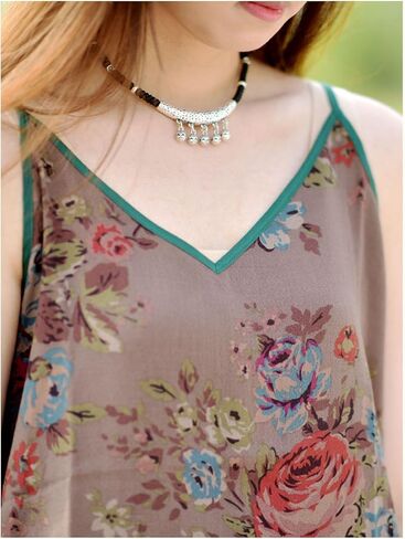Women’s Loose Fit V-Neck Linen Spaghetti Strap Tank Top Summer Sleeveless Bohemian Printed Camisole in Saudi Arabia