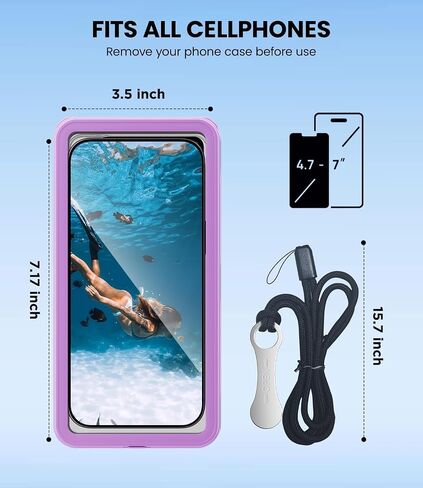 WIFORT Underwater Phone Case لـ Snorkeling ، Pro Diving IP68 Case Waterproof with Lanyard ، Universal Under Video Video Case for iPhone 16 Galaxy Pixel Moto All Series ، to 6.9 " - Black in Kuwait