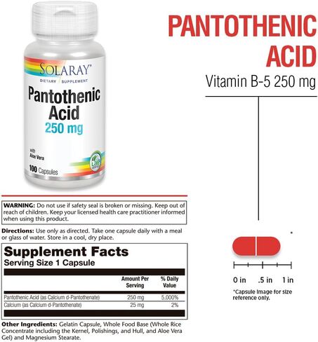 Solaray Pantothenic Acid 250mg | فيتامين B5 | استقلاب الطاقة والشعر والجلد والأظافر ودعم الجهاز الهضمي | 100CT in Saudi Arabia