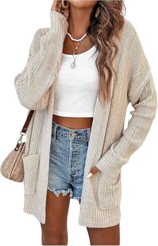 GORGLITTER Women's Crochet Cardigan Sweaters Lightweight Long Sleeve Open Front Kimono in Saudi Arabia