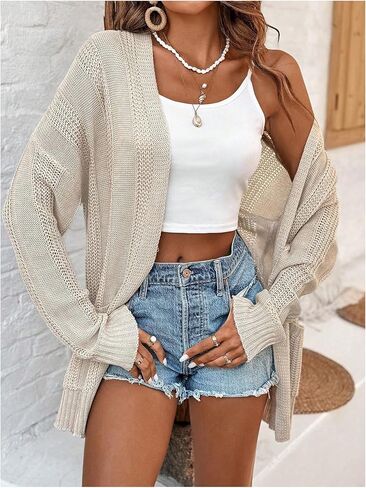 GORGLITTER Women's Crochet Cardigan Sweaters Lightweight Long Sleeve Open Front Kimono in Saudi Arabia
