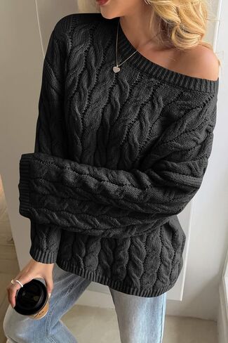 Cicy Bell Womens Oversized Cable Knit Sweaters Long Sleeve Crewneck Chunky Loose Fit Pullover Tops in Saudi Arabia