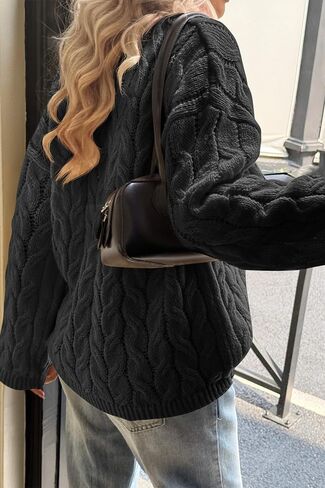 Cicy Bell Womens Oversized Cable Knit Sweaters Long Sleeve Crewneck Chunky Loose Fit Pullover Tops in Saudi Arabia