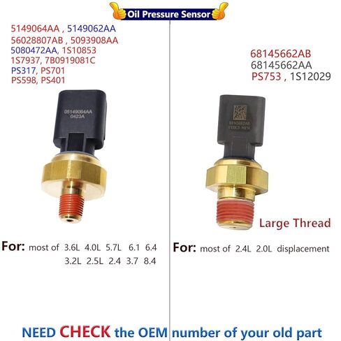 5149062AA مستشعر ضغط الزيت لـ Dodge ، Jeep ، Chrysler ، RAM ، Cherokee ، وحدة إرسال الزيت ، مرسل مستشعر زيت المحرك 926-188 in Kuwait