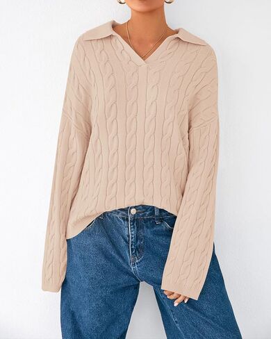 BTFBM Women's Oversized Sweaters Fall Fashion Clothes 2025 Trendy Knit Pullover Casual Long Sleeve V Neck Sweater Jumper Tops in Saudi Arabia