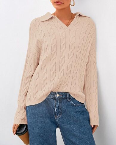 BTFBM Women's Oversized Sweaters Fall Fashion Clothes 2025 Trendy Knit Pullover Casual Long Sleeve V Neck Sweater Jumper Tops in Saudi Arabia